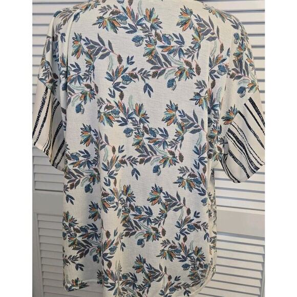 Peasant Short Sleeve Floral Crochet Striped Top COTTAGECORE XL Blue Lightweight - Picture 4 of 5